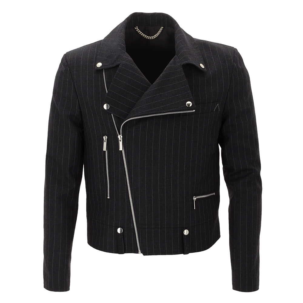 Biker Jacket in Pinstripe Fabric Outerwear by Armand Basi