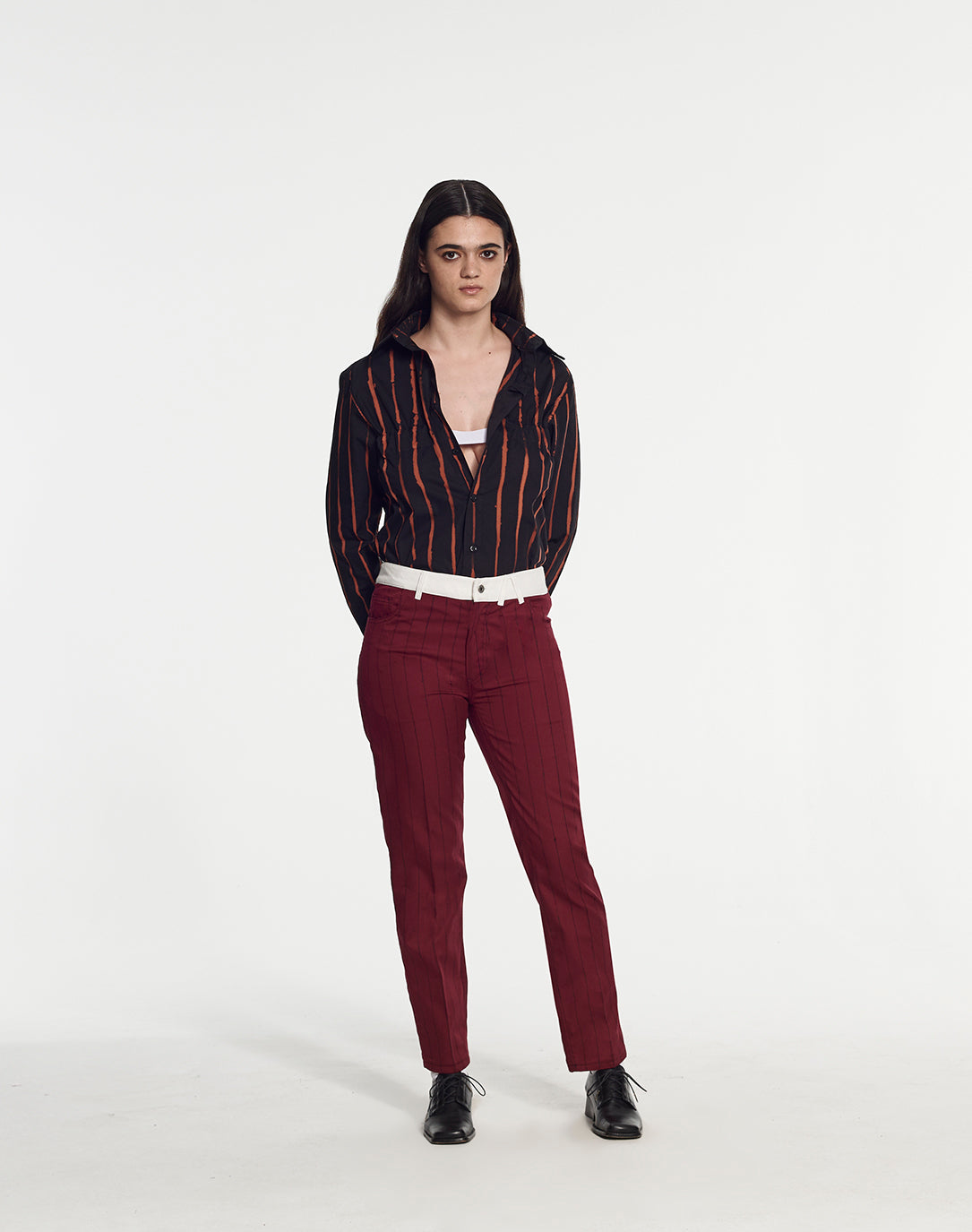 Denim Trousers Burgundy Handpainted Painstripe by Armand Basi