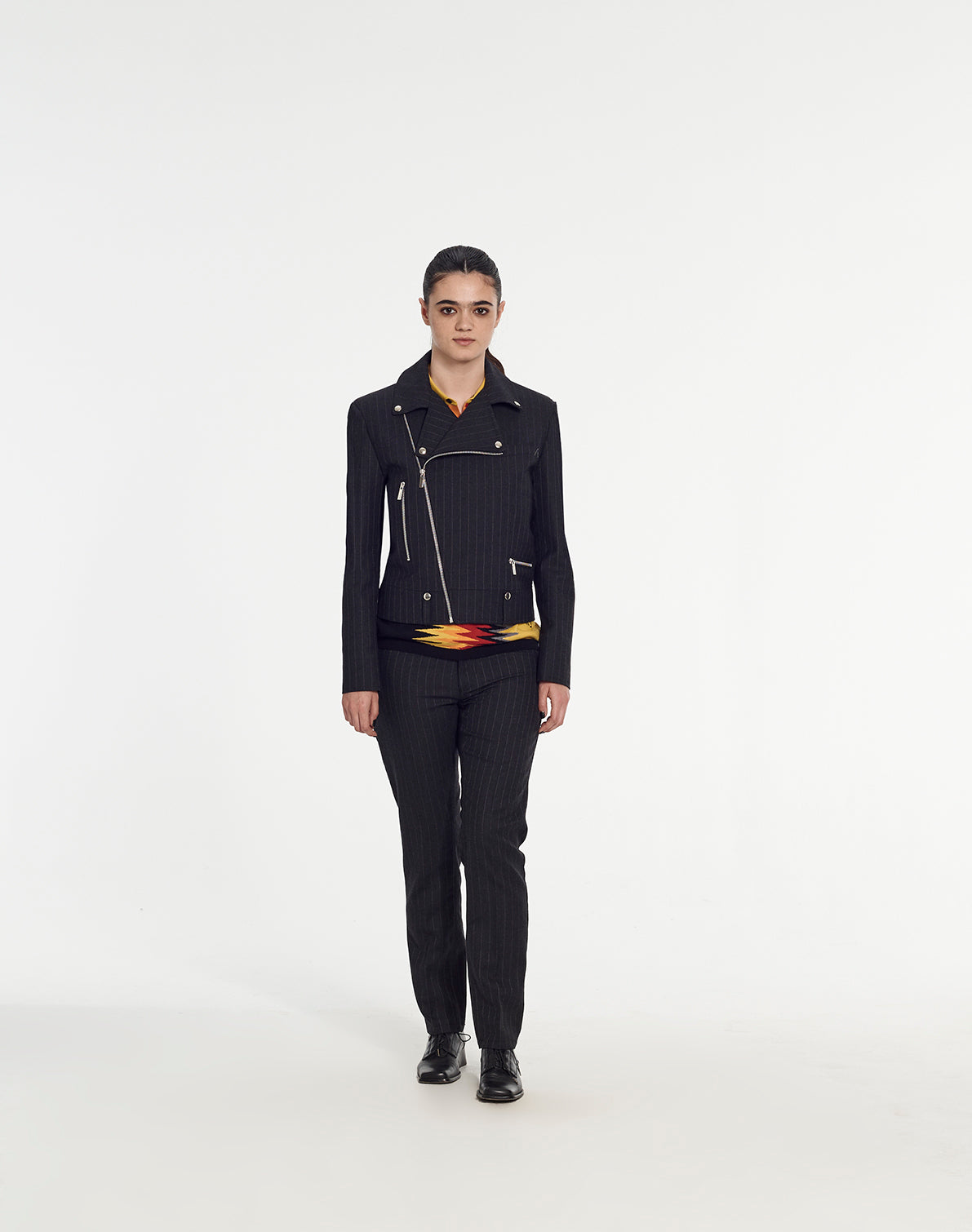 Biker Jacket in Pinstripe Fabric Outerwear by Armand Basi