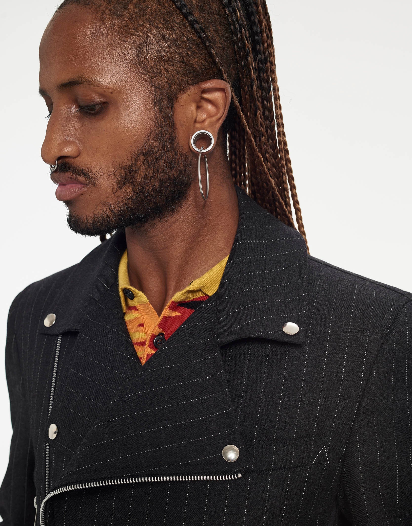 Biker Jacket in Pinstripe Fabric Outerwear by Armand Basi