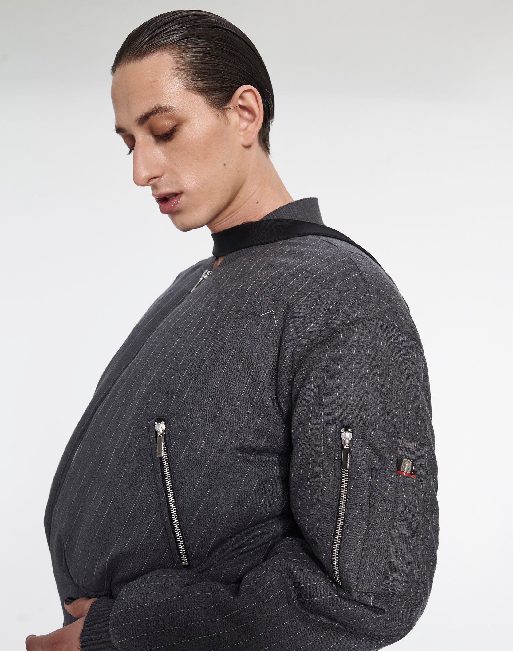 Bomber Jacket in Pinstripe Fabric by Armand Basi